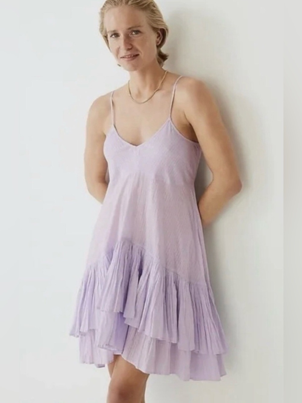 J.Crew Soft Cotton Tiered Beach Mini Dress Purple Sweet Hyacinth M